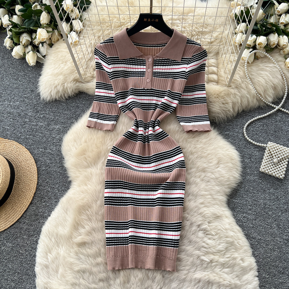 Wrap Dress Work - Vestido midi a rayas para mujer,