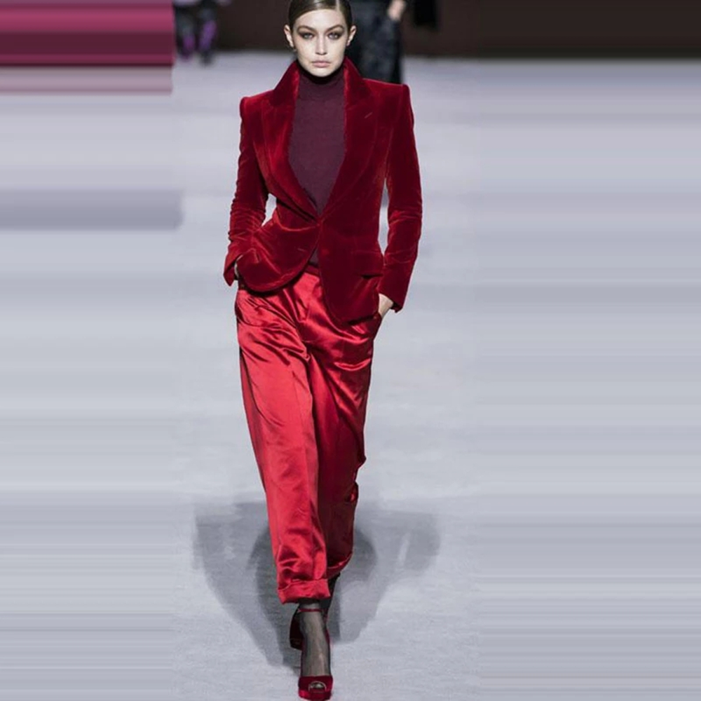 Traje de terciopelo rojo vino  - Women Formal Wear Blazers reseña y precio
